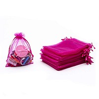 Tendwarm 50Pcs 5X7 Inches Drawstring Organza Gift Bag Jewelry Favor Pouches Mesh Bags Drawstring Candy Bags Hot Pink