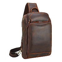 Polare Mens Sling Bag Travel Outdoor Daypack Backpack With Full Grain Leather Fits 133 141 Laptop