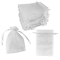 100 Pack 5X7 Inch Mini Sheer Drawstring Organza Transparent Bags Jewelry Sack Pouches For Wedding Party Decorations Arts Cra