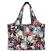 Zooeass Women Colorful Large Tote Shoulder Handbag Waterproof Tote Bag Multifunction Nylon Travel Shoulderflower Black