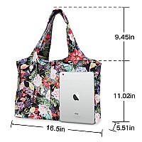 Zooeass Women Colorful Large Tote Shoulder Handbag Waterproof Tote Bag Multifunction Nylon Travel Shoulderflower Black