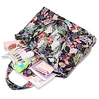 Zooeass Women Colorful Large Tote Shoulder Handbag Waterproof Tote Bag Multifunction Nylon Travel Shoulderflower Black