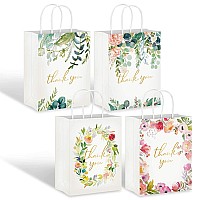 Whaline 16Pcs Thank You Gift Bags Floral Design Gift Bags With Handles Wedding Small Paper Bags For Business Shopping Boutique G