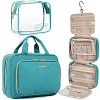 BAGSMART Toiletry Bag Hanging Travel Makeup Organizer with TSA Approved Transparent Cosmetic Bag Makeup Bag for Full Sized Toiletries, Medium-Blue