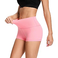 Lxnmgo Womens 2 High Waist Yoga Shorts Tummy Control Biker Running Workout Compression Shorts For Women Pink L