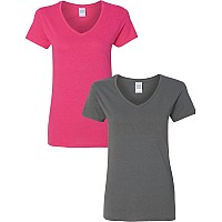 Gildan Womens Heavy Cotton Vneck Tshirt 2Pack Smlheleconiacharcoal