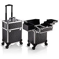 Stagiant Rolling Makeup Train Case Large Cosmetic Trolley 4 Tray With Sliding Rail Removable Layer With Key Swivel Wheels Salon