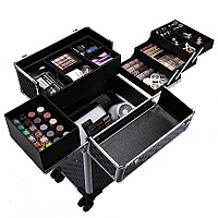 Stagiant Rolling Makeup Train Case Large Cosmetic Trolley 4 Tray With Sliding Rail Removable Layer With Key Swivel Wheels Salon