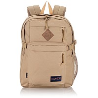 Jansport Main Campus Cordura Backpack Travel Or Work Bookbag With 15Inch Laptop Pack With Leather Trims Travertine