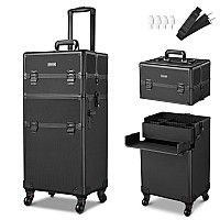 Byootique Rolling Makeup Train Case 2 In1 Large Storage Cosmetic Trolley With Storage Box Lockable Aluminum Makeup Travel Case F