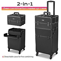 Byootique Rolling Makeup Train Case 2 In1 Large Storage Cosmetic Trolley With Storage Box Lockable Aluminum Makeup Travel Case F