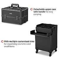 Byootique Rolling Makeup Train Case 2 In1 Large Storage Cosmetic Trolley With Storage Box Lockable Aluminum Makeup Travel Case F