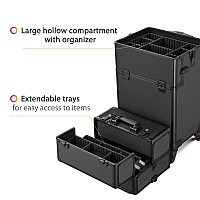 Byootique Rolling Makeup Train Case 2 In1 Large Storage Cosmetic Trolley With Storage Box Lockable Aluminum Makeup Travel Case F