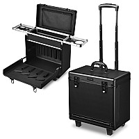 Byootique Hairstylist Rolling Makeup Train Case 15X9X16 Large Storage Lockable Cosmetic Trolley With Hair Dryer Holder Pvc Barb