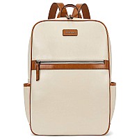 Bromen Laptop Backpack For Women Leather 156 Inch Computer Backpack Large Capacity Business Travel Daypack Bag Beige