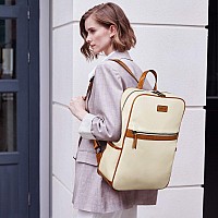 Bromen Laptop Backpack For Women Leather 156 Inch Computer Backpack Large Capacity Business Travel Daypack Bag Beige