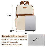 Bromen Laptop Backpack For Women Leather 156 Inch Computer Backpack Large Capacity Business Travel Daypack Bag Beige