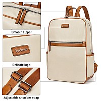 Bromen Laptop Backpack For Women Leather 156 Inch Computer Backpack Large Capacity Business Travel Daypack Bag Beige