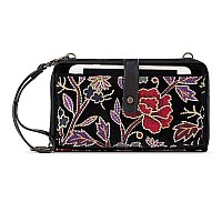 Sakroots Embroidered Large Smartphone Crossbody Embroidered Black Flower Power