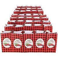 Iconikal Buffalo Plaid With Red Truck Paper Treat Bags Red 40Count Set