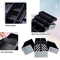 Joligrace Makeup Train Case Large 6 Tray Professional Organizer Box Cosmetic Make Up Carrier With Lock Key Carrying Strap Fo