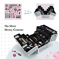 Joligrace Makeup Train Case Large 6 Tray Professional Organizer Box Cosmetic Make Up Carrier With Lock Key Carrying Strap Fo