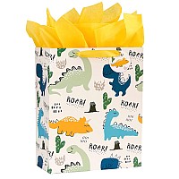 Suncolor 13 Large Gift Bag With Tissue Paper For Kids Dinosaurs