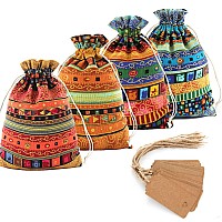 24 Pieces Egyptian Ethnic Style Jewelry Candy Pouch4 X 6 Inch Small Drawstring Gift Bags Cotton Cloth Sachet With Tags And Rope