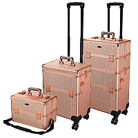 Byootique Rolling Makeup Train Case 2 In1 Large Storage Cosmetic Trolley With Storage Box Lockable Aluminum Makeup Travel Case F