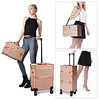 Byootique Rolling Makeup Train Case 2 In1 Large Storage Cosmetic Trolley With Storage Box Lockable Aluminum Makeup Travel Case F