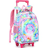 Camtop 18 Inch Rolling Backpack Girls Travel Roller Bag With Wheels Kids School Bags Wheeled Luggage Backpack Tie Dye