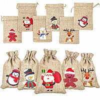 Derayee 12Pcs Christmas Jute Burlap Gift Bags With Drawstring Small Craft Canvas Goodie Bags For Xmas Party Wedding Supplies 1