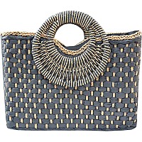 Qzunique Handwoven Straw Bag Women Summer Beach Handbag Casual Satchel Retro Top Handle Tote Clutch