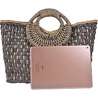 Qzunique Handwoven Straw Bag Women Summer Beach Handbag Casual Satchel Retro Top Handle Tote Clutch