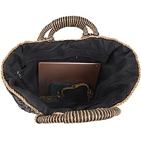 Qzunique Handwoven Straw Bag Women Summer Beach Handbag Casual Satchel Retro Top Handle Tote Clutch