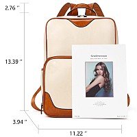 Bromen Laptop Backpack For Women Leather 156 Inch Computer Backpack Large Capacity Business Travel Daypack Bag Beige With Brown