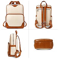 Bromen Laptop Backpack For Women Leather 156 Inch Computer Backpack Large Capacity Business Travel Daypack Bag Beige With Brown