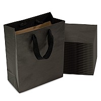 Black Gift Bags With Handles 8X4X10 Inch 50 Pack Designer Shopping Bags In Bulk Small Gift Wrap Totes With Fabric Ribbon Hand