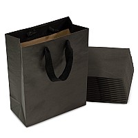 Black Gift Bags With Handles 8X4X10 Inch 25 Pack Designer Shopping Bags In Bulk Small Gift Wrap Euro Totes With Fabric Ribbon