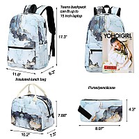 Girls School Backpack Marble Schoolbag Laptop Bookbag Insulated Lunch Tote Bag Purse Teens Boys Kids Marble 23 Blue 3 Piece