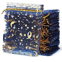 Shappy 150 Pieces Moon Stars Drawstring Organza Bags Jewelry Gift Bags Pouches Gold Star Organza Favor Pouches For Christmas Wed