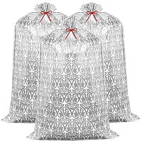 3 Pieces 56 Inch Jumbo Plastic Weddings Gift Bags Oversize Silver Damask Presents Bags Large Gift Bag For Engagement Anniversary