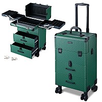 Byootique Rolling Makeup Train Case Lockable Portable Cosmetic Organizer Trolley 2 Drawer Beauty Salon