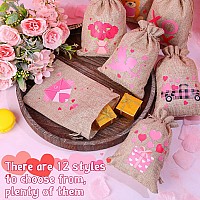 24 Pieces Valentines Day Candy Gift Bags Heart Small Gift Bags Drawstring 7 X 5 Inch Burlap Party Bags With Tags Wedding Pouche