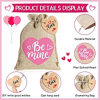 24 Pieces Valentines Day Candy Gift Bags Heart Small Gift Bags Drawstring 7 X 5 Inch Burlap Party Bags With Tags Wedding Pouche