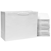 White Gift Bags With Handles 50 Pack 16X6X12 Designer Shopping Bags In Bulk Large Gift Wrap Euro Totes With Fabric Ribbon Han