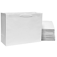 White Gift Bags With Handles 25 Pack 16X6X12 Designer Shopping Bags In Bulk Large Gift Wrap Euro Totes With Fabric Ribbon Han