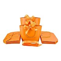 Huaprint Gift Bags With Handlesparty Favor Bags With Bow Ribbon12Pcs Orange Paper Bags For Birthday Wedding Bridesmaid Present