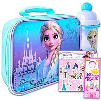 Disney Frozen Lunch Box And Water Bottle Set For Kids Bundle With Elsa And Anna School Supplies Set Plus Stickers And More Lun