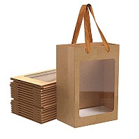 12 Pcs Brown Paper Gift Bags With Transparent Window 984X70X512 Kraft Shopping Bags With Handles For Present Festivals P